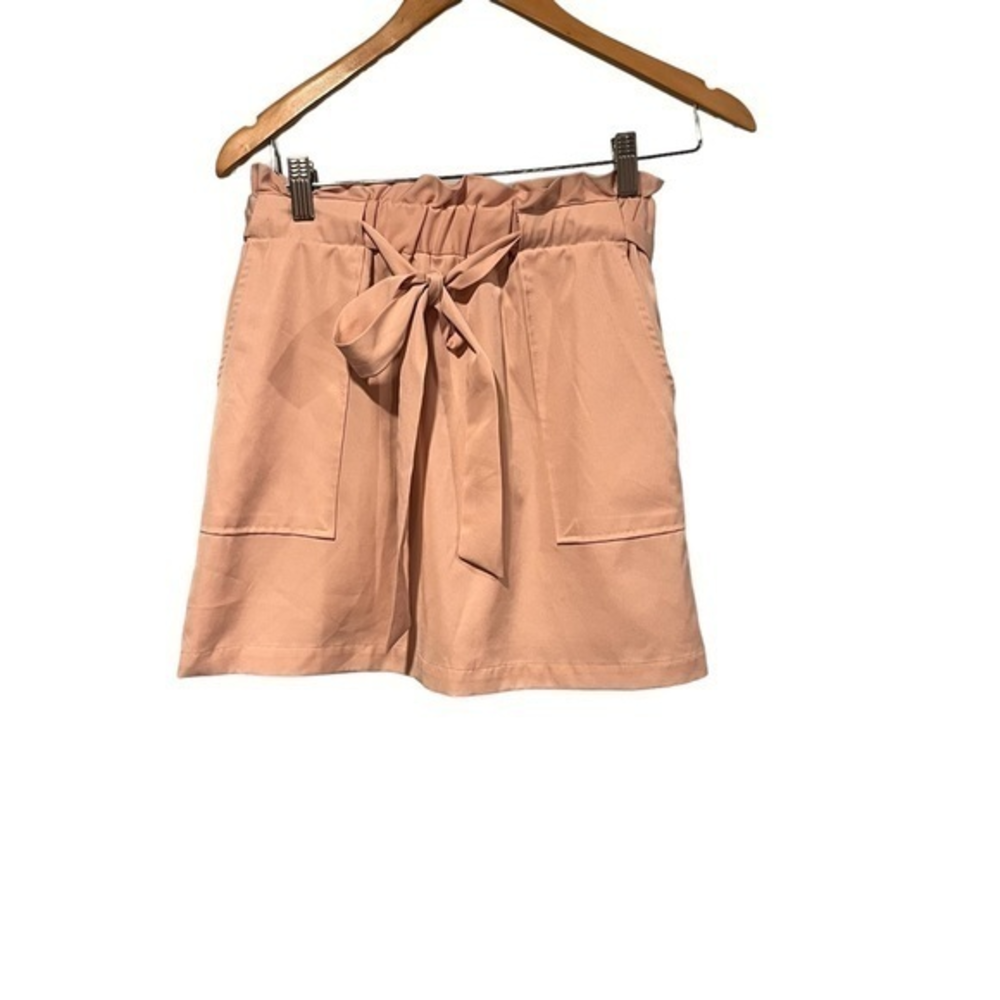 Urban Heritage Pink Paperbag Waist Mini Skirt Small Tie Front Pocketed‎ #DB